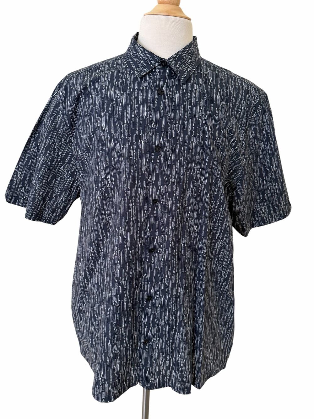 Ted Baker London Men Novelty Pen Print Navy&White Button Front Shirt Size 7-NWT